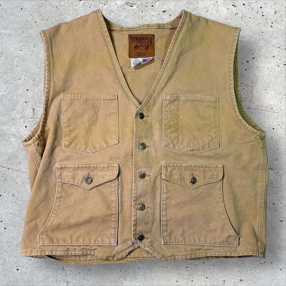 Vintage 90s Schaefer  Mens 2XL Canvas Vest Ranch Cowboy Western Rodeo Hunter - Picture 1 of 9